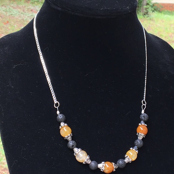 PeaceFrog Jewelry - Yellow Dragons Vein Agate Black Lava Rock Necklace